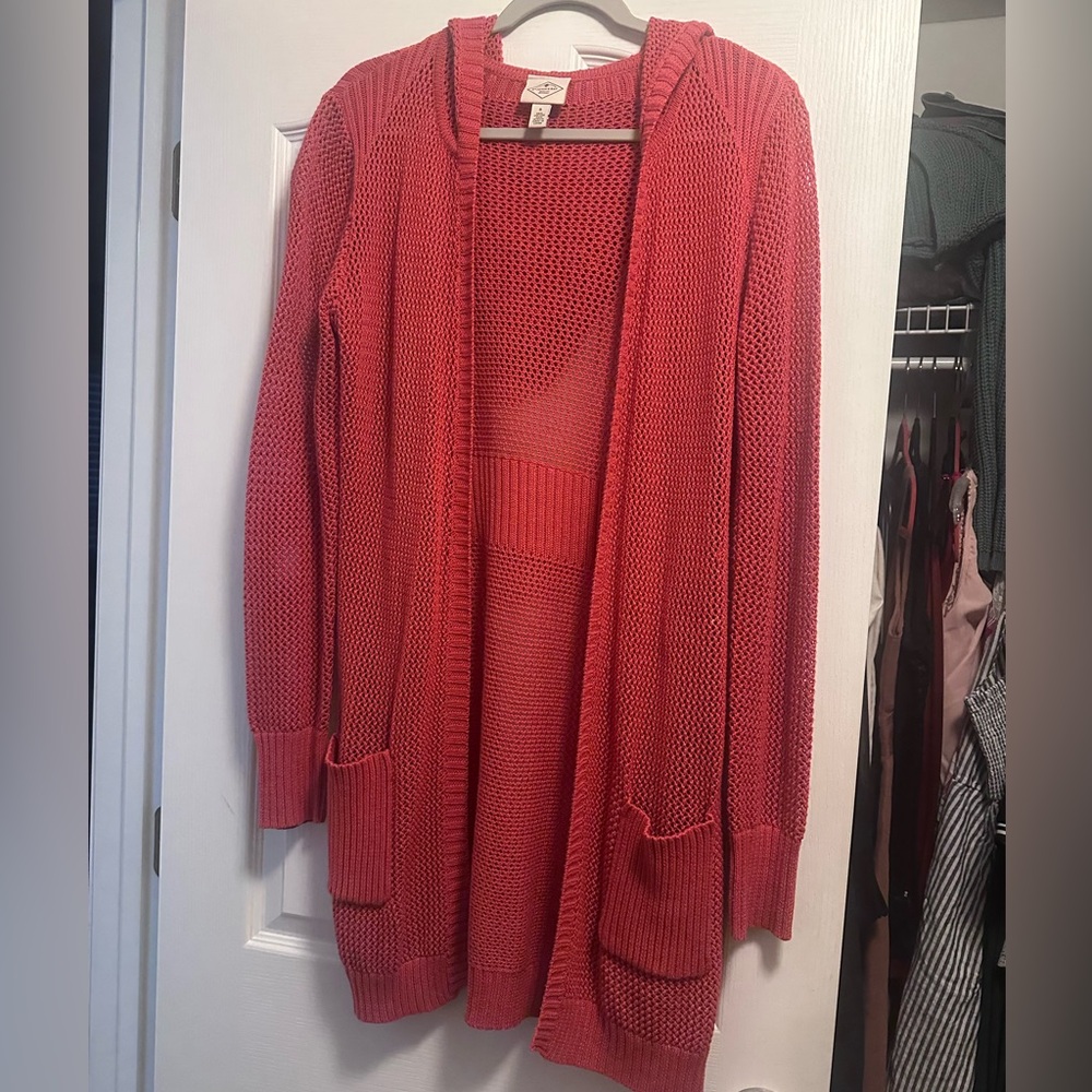 Hooded long cardigan sweater